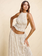 Pleated Maxi Skirt with Drawstring Detail