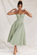 Corset-Style Midi Sundress with Sleeveless Cut