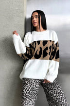 Colorblock Knit Sweater with Leopard Print