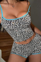 Leopard-Print Cami Shorts Set with V-Neckline