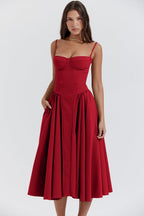 Corset-Style Midi Sundress with Sleeveless Cut