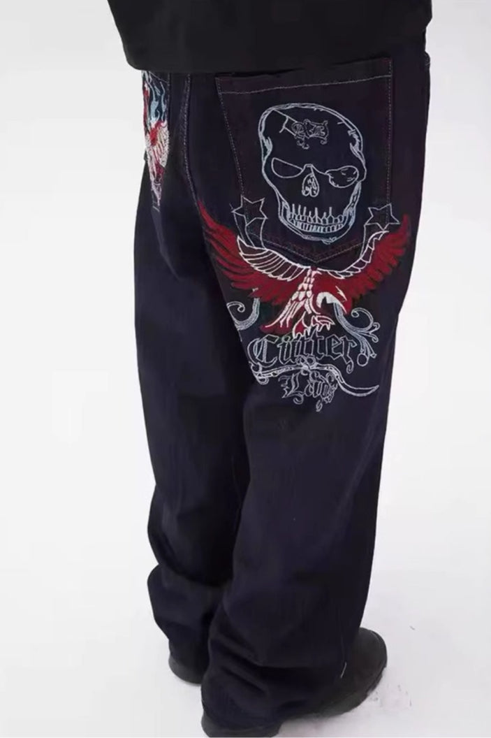 Pocket-Detail Gothic Jeans with Baggy Fit