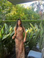 Number-Graphic Silk Sheer Dress