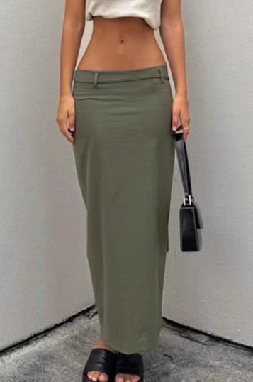 Green High-Rise Straight-Leg Midi Skirt
