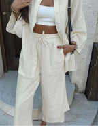 Apricot Cotton Drawstring Two-Piece Pants Set