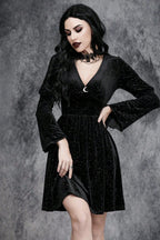 Velvet Gothic Dress with V-Neckline