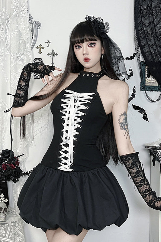 Gothic Polyester Dress in Black