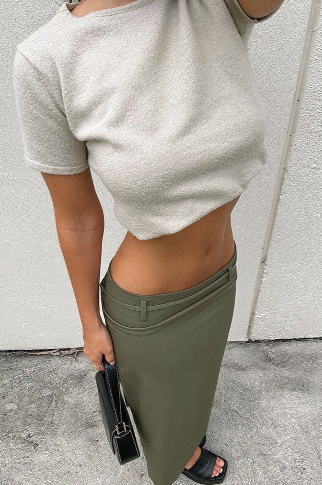 Green High-Rise Straight-Leg Midi Skirt