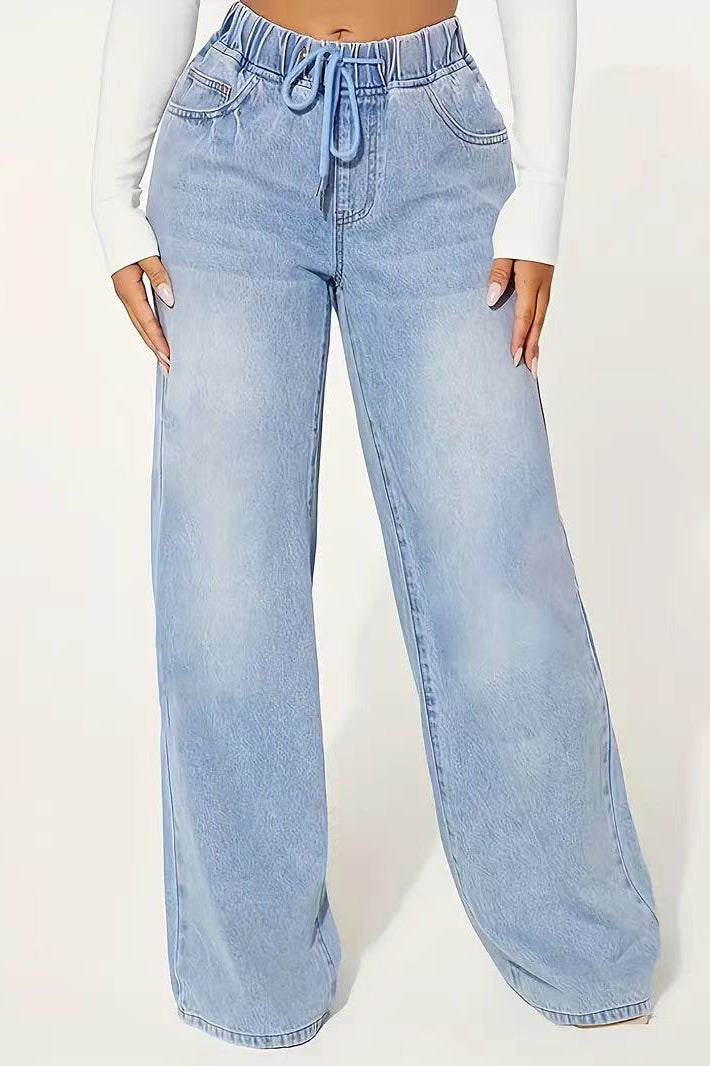 Drawstring Wide-Leg Jeans with High Waist