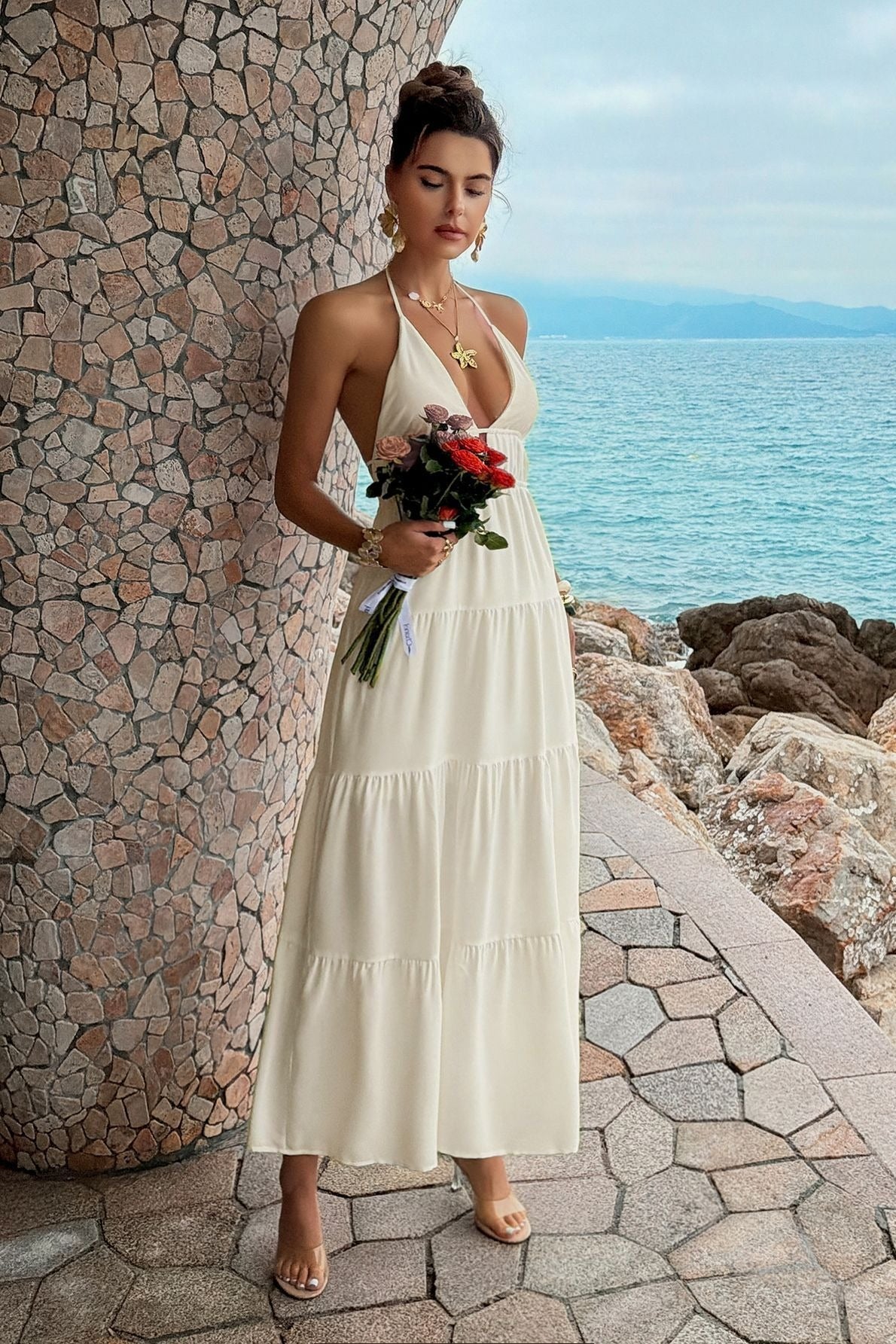 Halter Dress with Plunging Neckline
