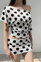Batwing Polyester Two-Piece Set with Polka Dots
