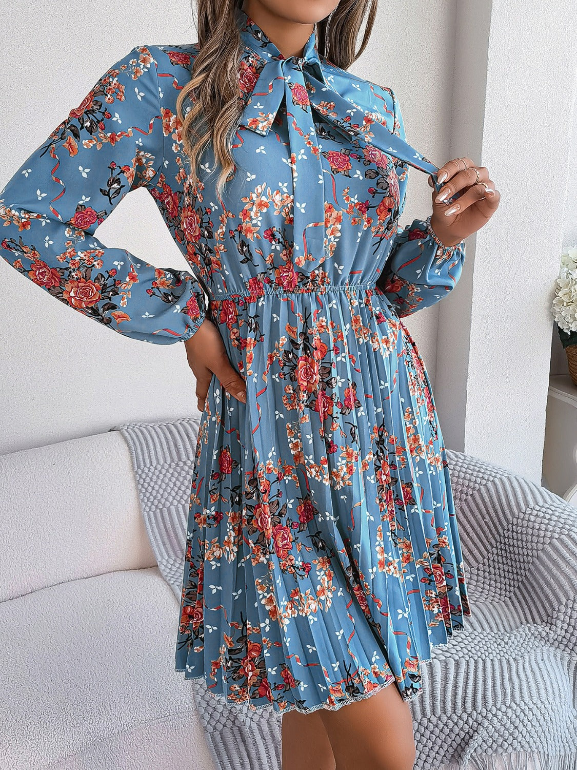 Polyester Pleated Sheer Dress