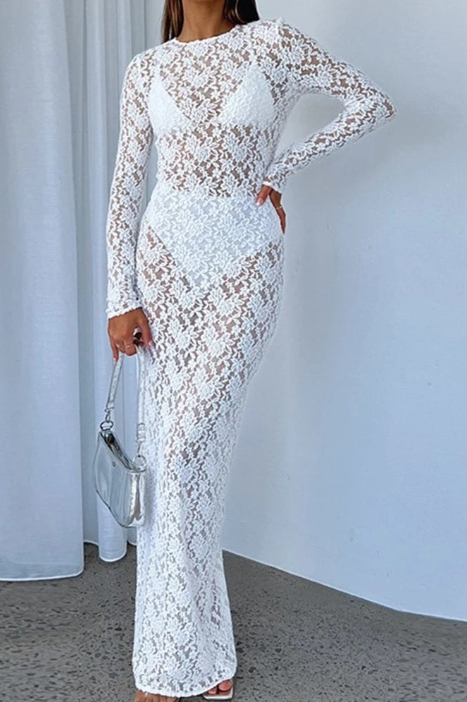 Lace Maxi Dress with Sheer Detailing