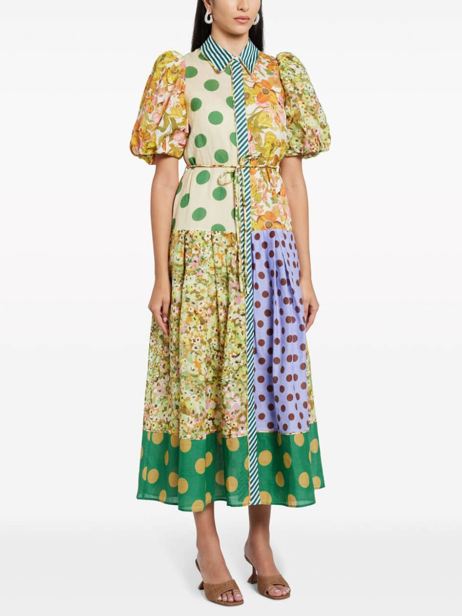 Floral Vintage-Inspired Midi Dress with Puff Sleeves