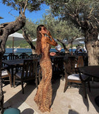 Number-Graphic Silk Sheer Dress