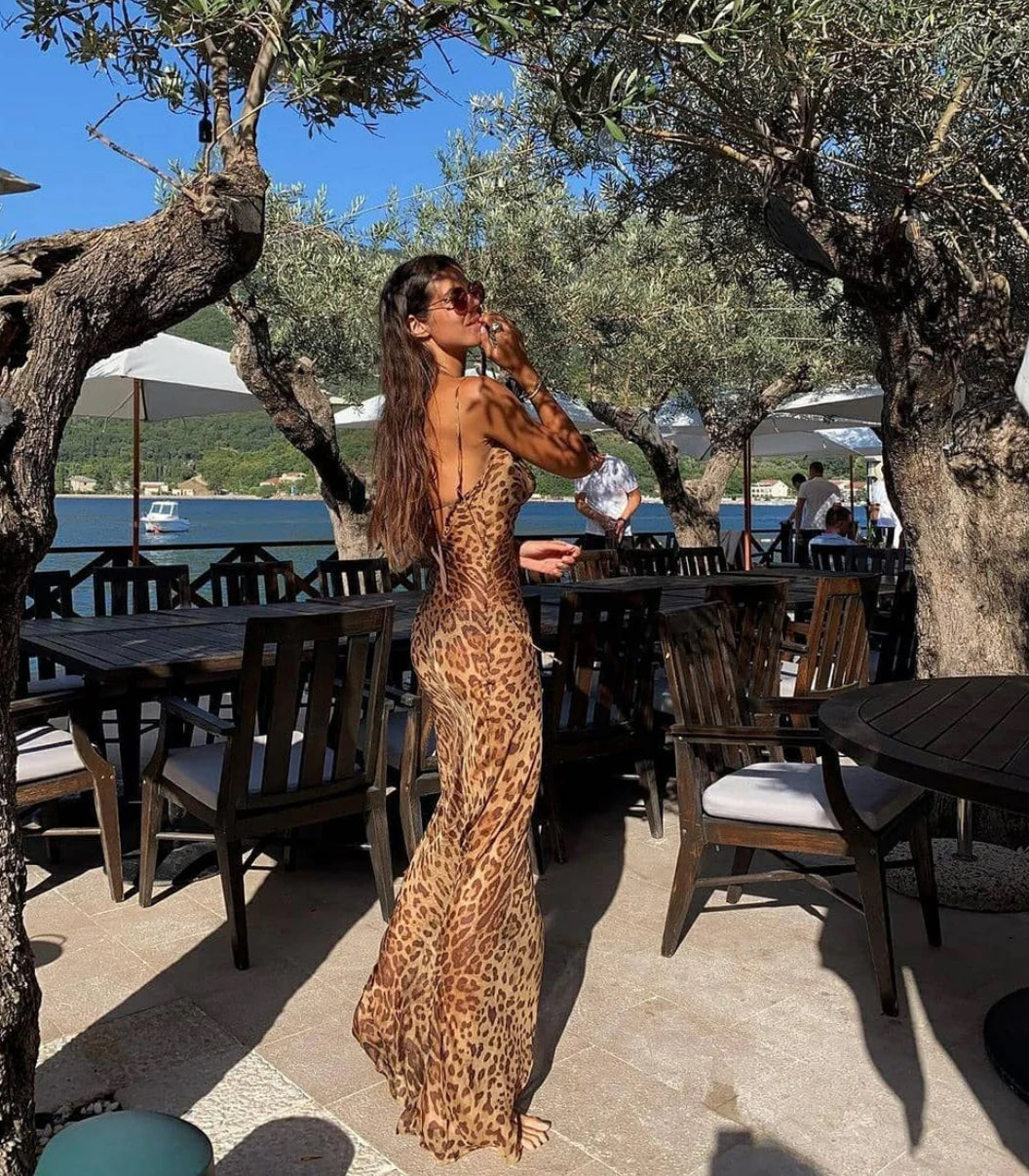 Number-Graphic Silk Sheer Dress