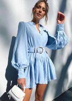 Cotton Mini Dress with Foldover Collar