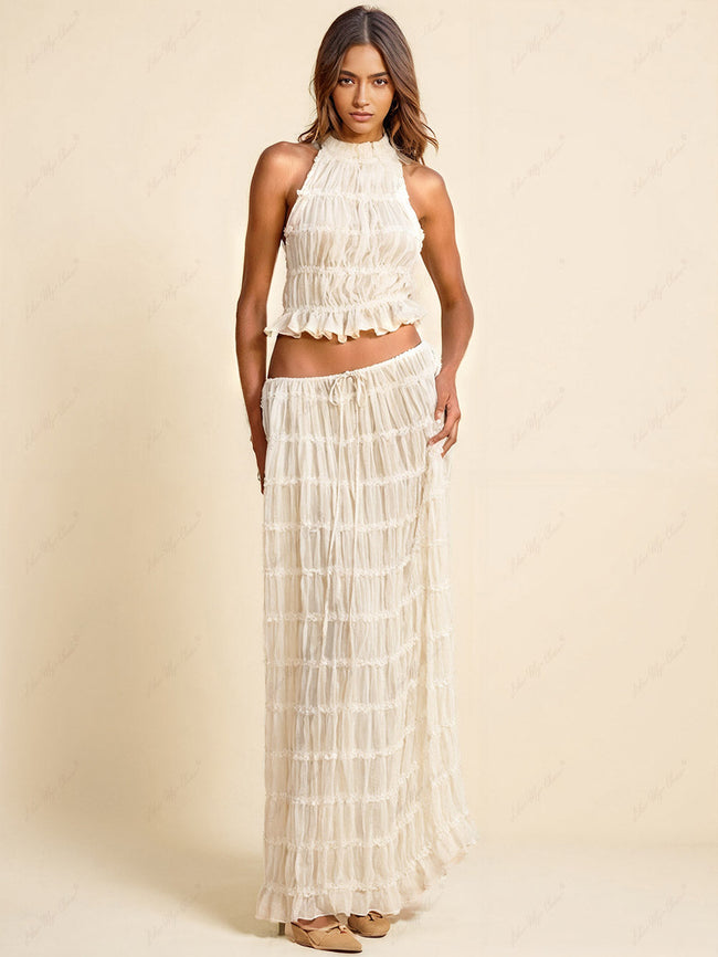Pleated Maxi Skirt with Drawstring Detail Main image