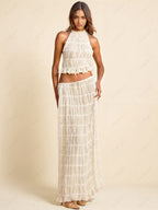 Pleated Maxi Skirt with Drawstring Detail
