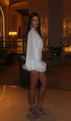 Short Silk Dress with Lantern Sleeves