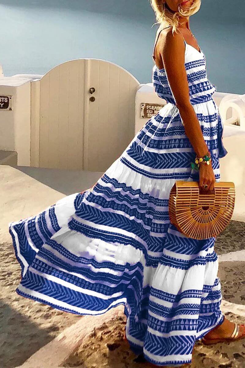 Geometric-Print Lace Maxi Dress with Relaxed Fit