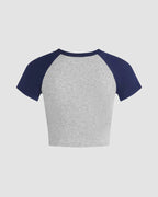 Colorblock Cotton Lapel Cropped Top