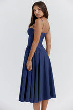 Corset-Style Midi Sundress with Sleeveless Cut