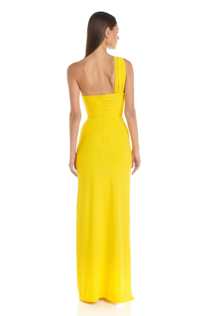 One-Shoulder Polyester Maxi Dress with Ruffle Details