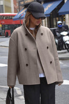 Wool-Blend Polyester Coat with Double-Breasted Front