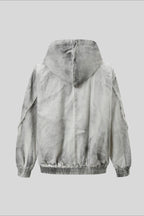 Washed Hooded Zip Jacket with Raw Seams