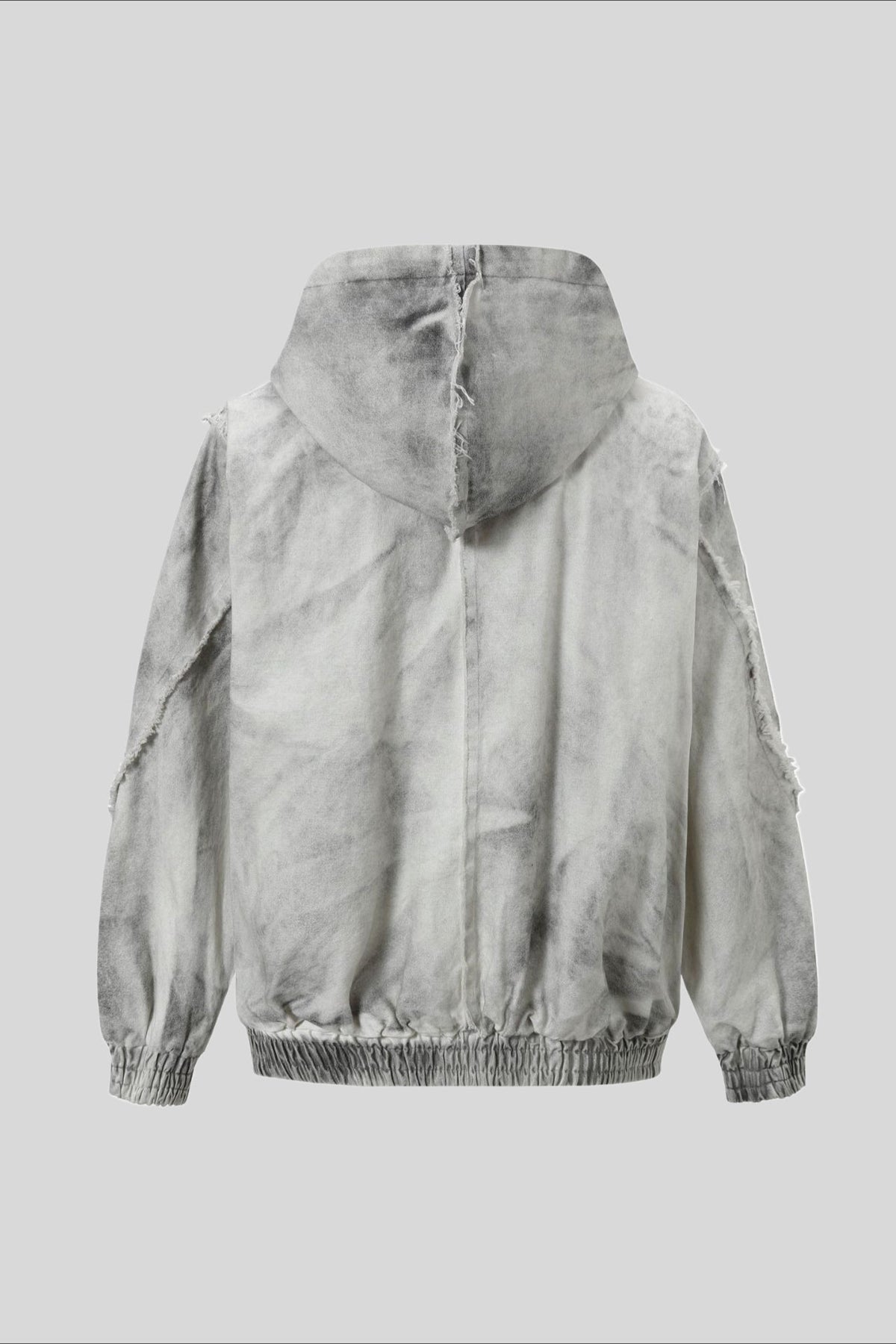 Washed Hooded Zip Jacket with Raw Seams