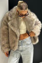 Faux-Fur Cropped Coat with Lapel Collar