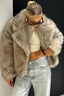 Faux-Fur Cropped Coat with Lapel Collar