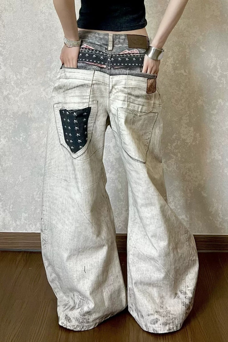 Digital-Print Straight-Leg Jeans with Low Waist