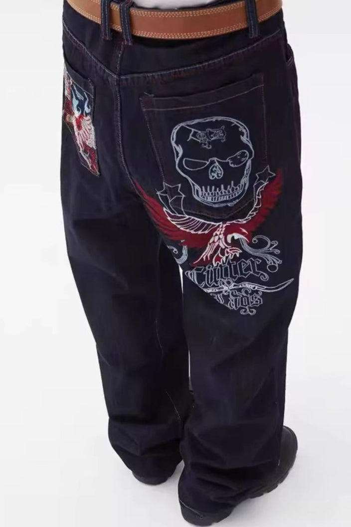 Pocket-Detail Gothic Jeans with Baggy Fit
