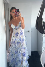 Rose-Detail Chiffon Maxi Dress with Ruffle Details