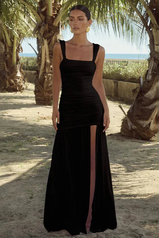 Knit Open-Back Maxi Dress with Slit Detail