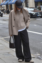 Wool-Blend Polyester Coat with Double-Breasted Front