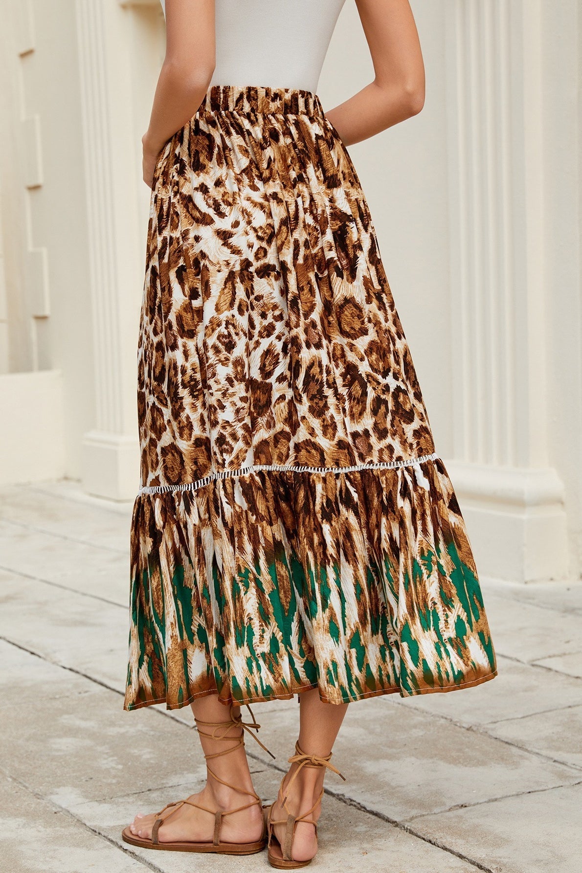 Floral Boho Maxi Skirt with Ruffle Details