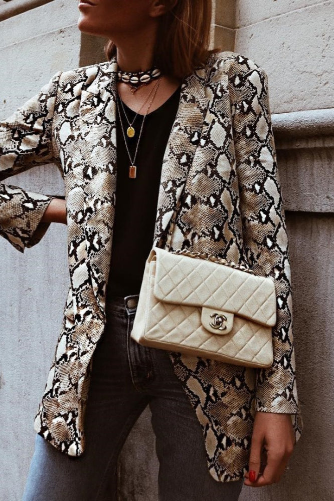 Slim-Fit Printed Blazer with Long Sleeves