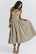 Corset-Style Midi Sundress with Sleeveless Cut