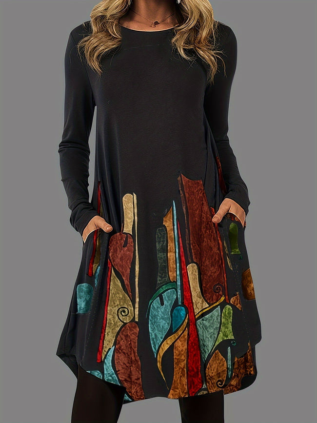 Abstract-Print Relaxed-Fit Draped Midi Dress Main image