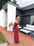 Off-Shoulder Bodycon Maxi Dress with Mesh Layer