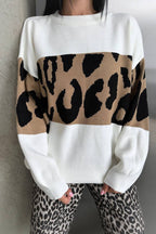 Colorblock Knit Sweater with Leopard Print