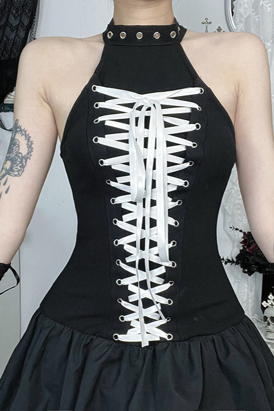 Gothic Polyester Dress in Black