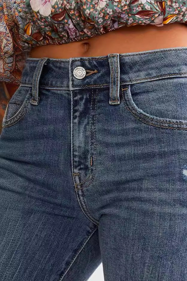 Distressed Slim-Fit Straight-Leg Jeans