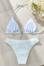 Textured Polyester Bikini Set with Drawstring Detail