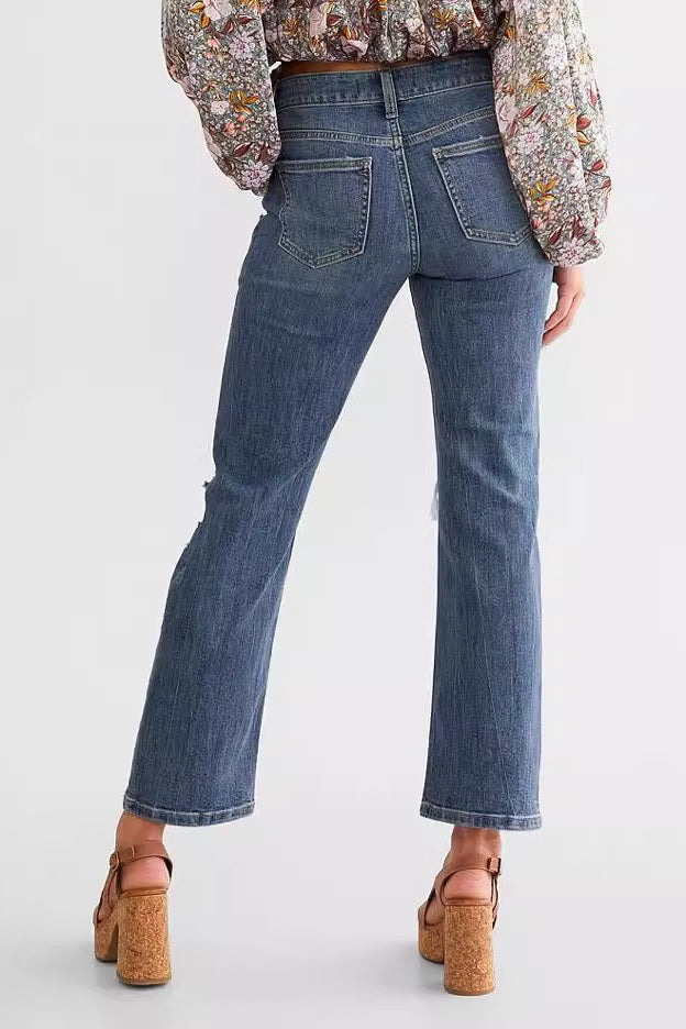 Distressed Slim-Fit Straight-Leg Jeans