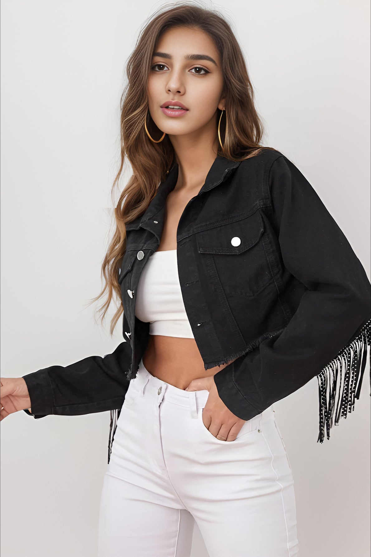 Denim Coat with Beaded Details