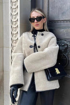 Faux-Fur Coat with Round Neckline